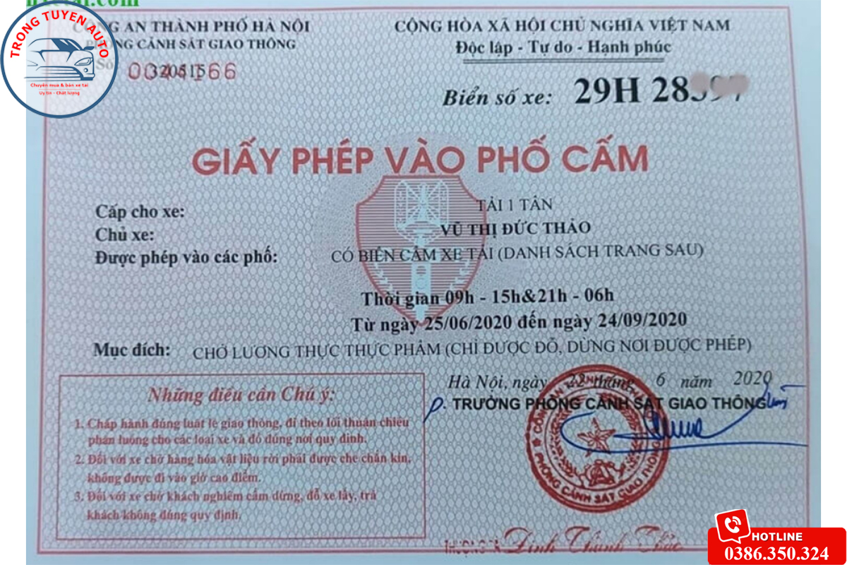 giấy phép vào phố cấm hà nội